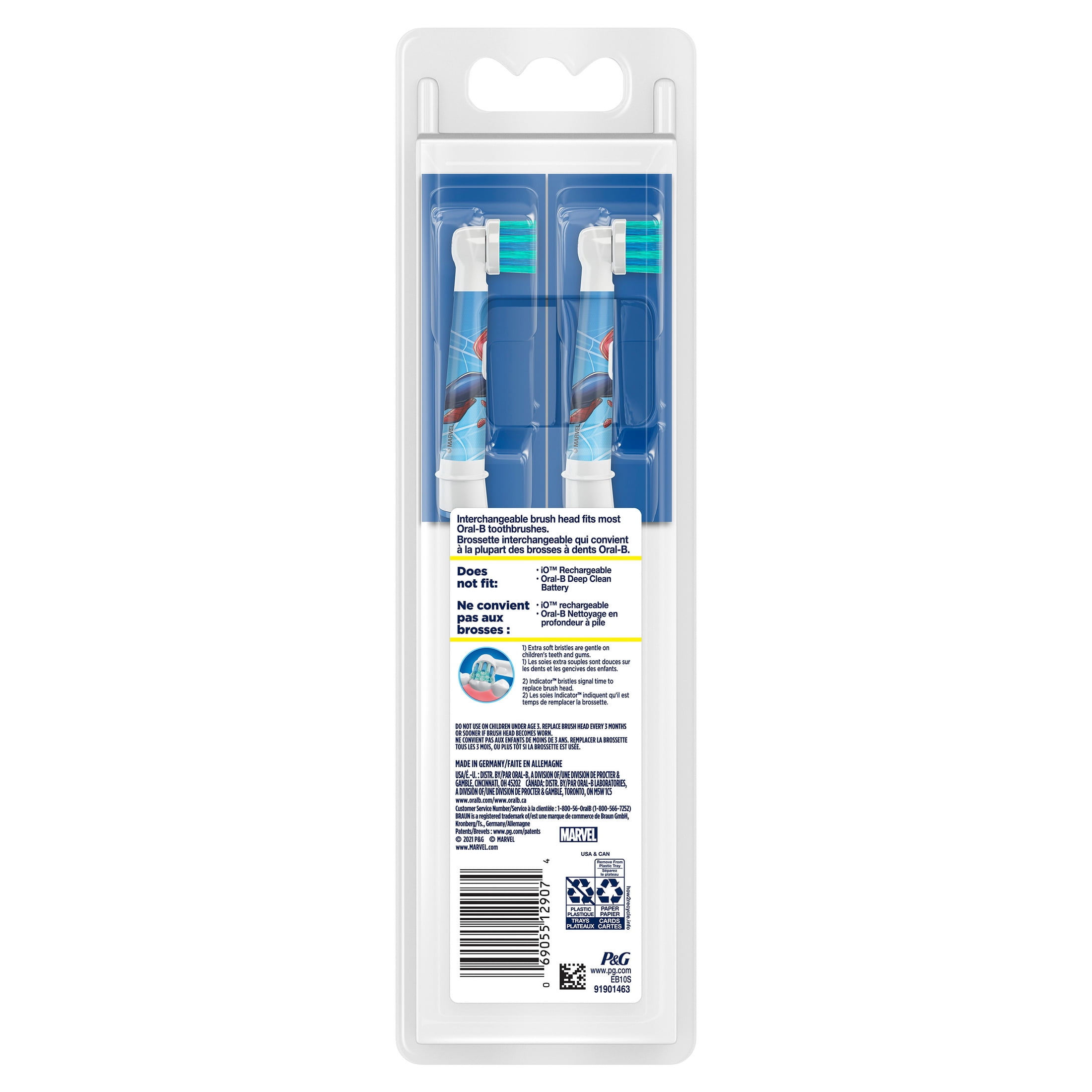Oral-B Kids Extra Soft Replacement Brush Heads featuring Marvel's Spiderman, 2 count