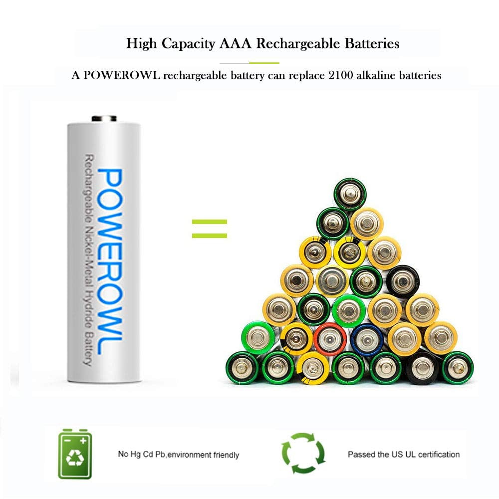 Rechargeable AAA Batteries with Charger, Advanced Individual Cell Battery Charger, High Capacity Low Self Discharge Ni-MH Triple A Batteries -Qty8