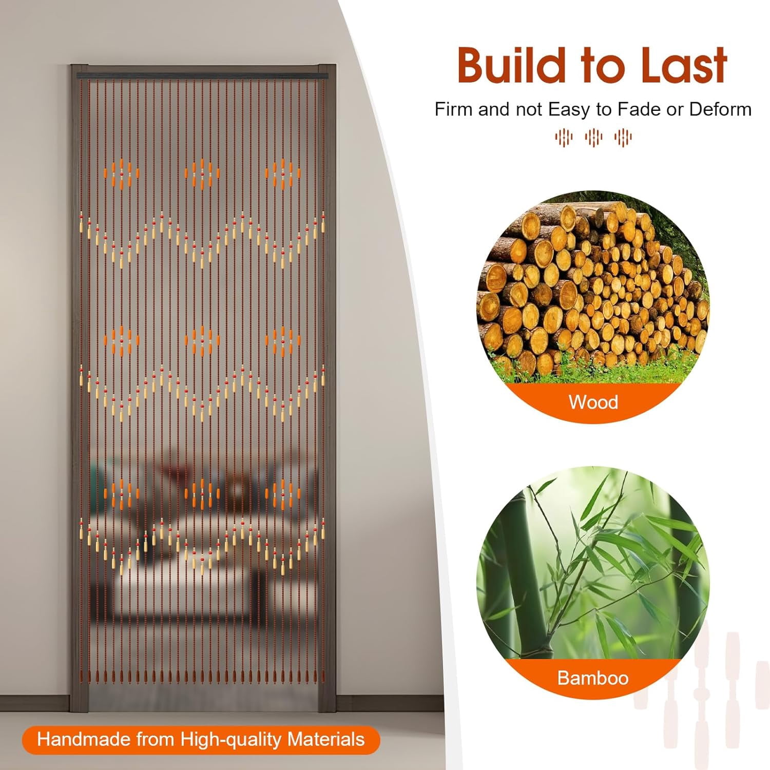 31Line Wooden Bead String Door Curtain Natural Wood & Bamboo Beaded Curtain Fly Screen Bath Bedroom Porch Hallway Entrance Wall Closet Doorway Privacy Decor 90x220cm