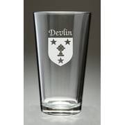 Devlin Irish Coat of Arms Pint Glasses - Set of 4 (Sand Etched)