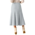 thumbnail image 3 of Falda midi de suéter elástica de cintura alta de punto acanalado para mujeres Inspire Chic, color gris claro, talla S, 3 of 6