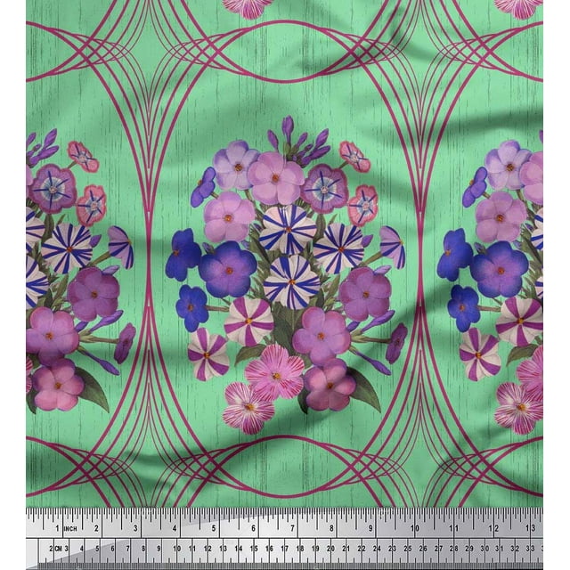 Soimoi Polyester Crepe Fabric Geometric & Flower Artistic Print Fabric by The Yard 52 Inch Wide