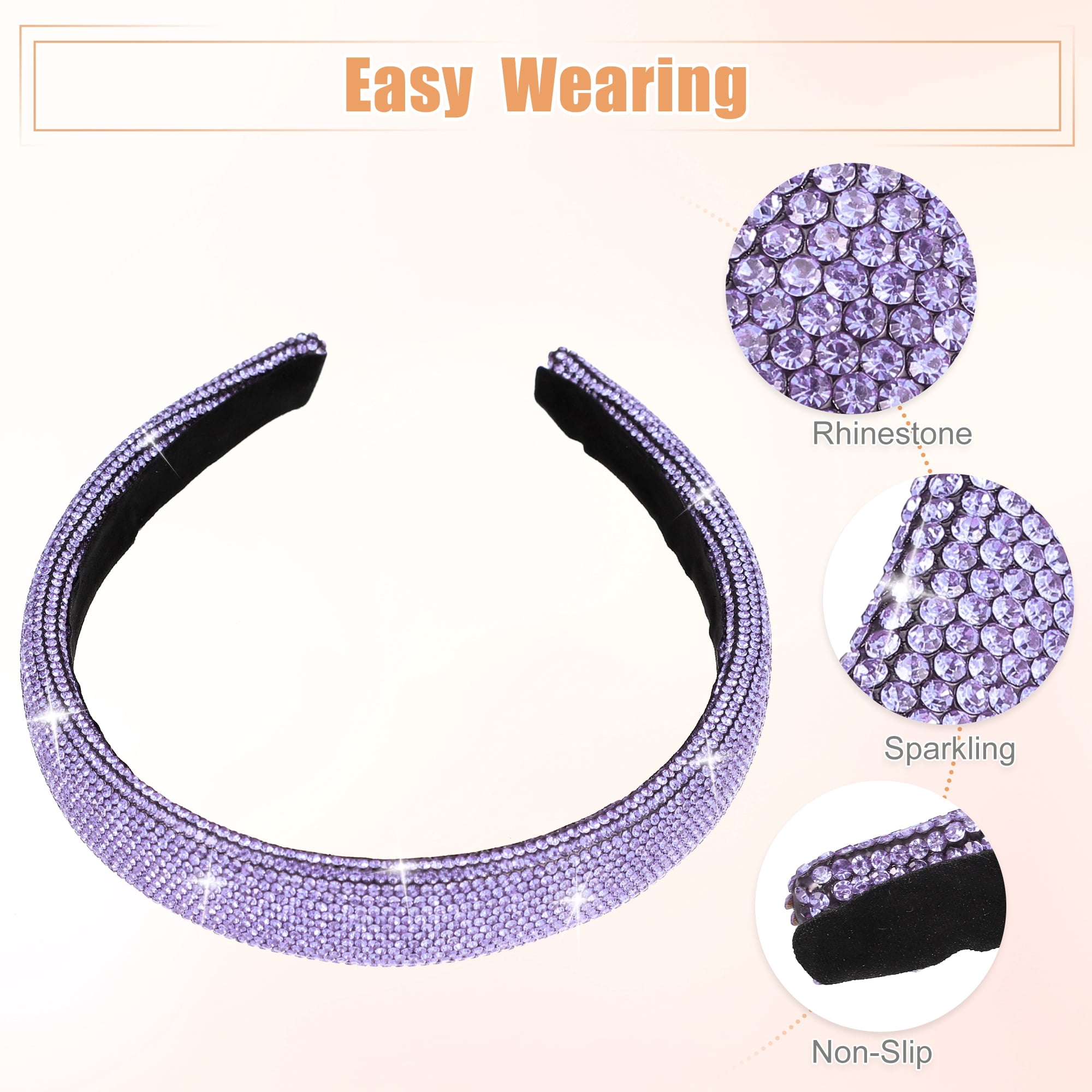 Unique Bargains Simplicity Rhinestone Wide-brimmed Headband Purple