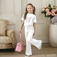 thumbnail image 4 of Angala Valentine's Day Girls Casual Fashion Outfit Bow Short Sleeve Top And Long Pants Comfy Two Piece Playwear Cozy Stylish Children Outfit Set 7-8 Years, 4 of 5