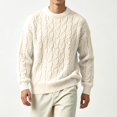 thumbnail image 6 of Leidass Mens Cable Knit Crewneck Sweater Long Sleeve Pullover Ribbed Cuffs Hem Regular Fit Fall Winter Casual Knitwear White 3XL, 6 of 7