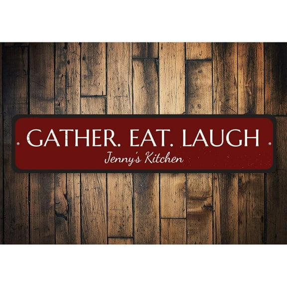 Gather Eat Laugh Novelty Decor, Metal Wall Sign - 4x18 Inches