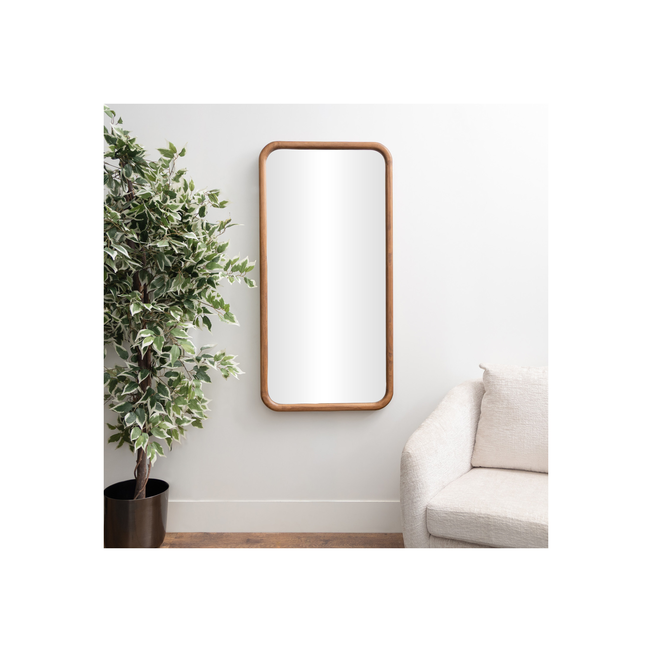 DecMode 24" x 47" Brown Handmade Wall Mirror with Natural Wood Grain and Deep Set Frame