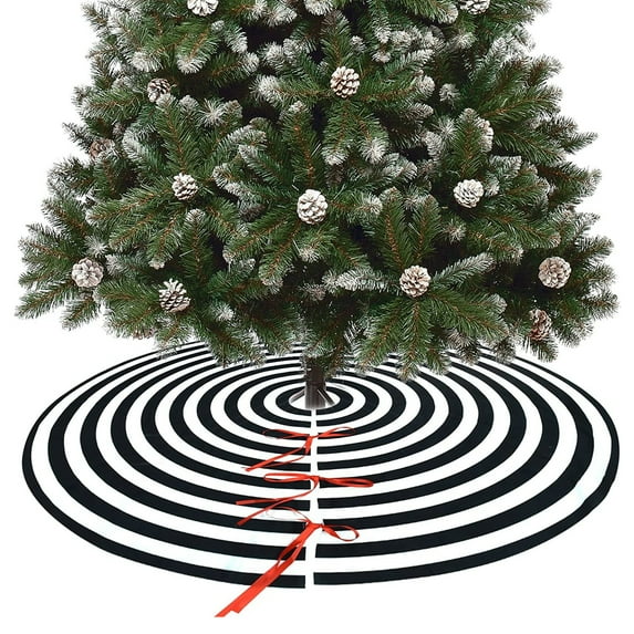 Black and White Christmas Tree Skirt, Rustic Farmhouse Christmas Decorations Ornaments 28.7 Inch Tree Skirt Mat Decor for Merry Xmas Holiday