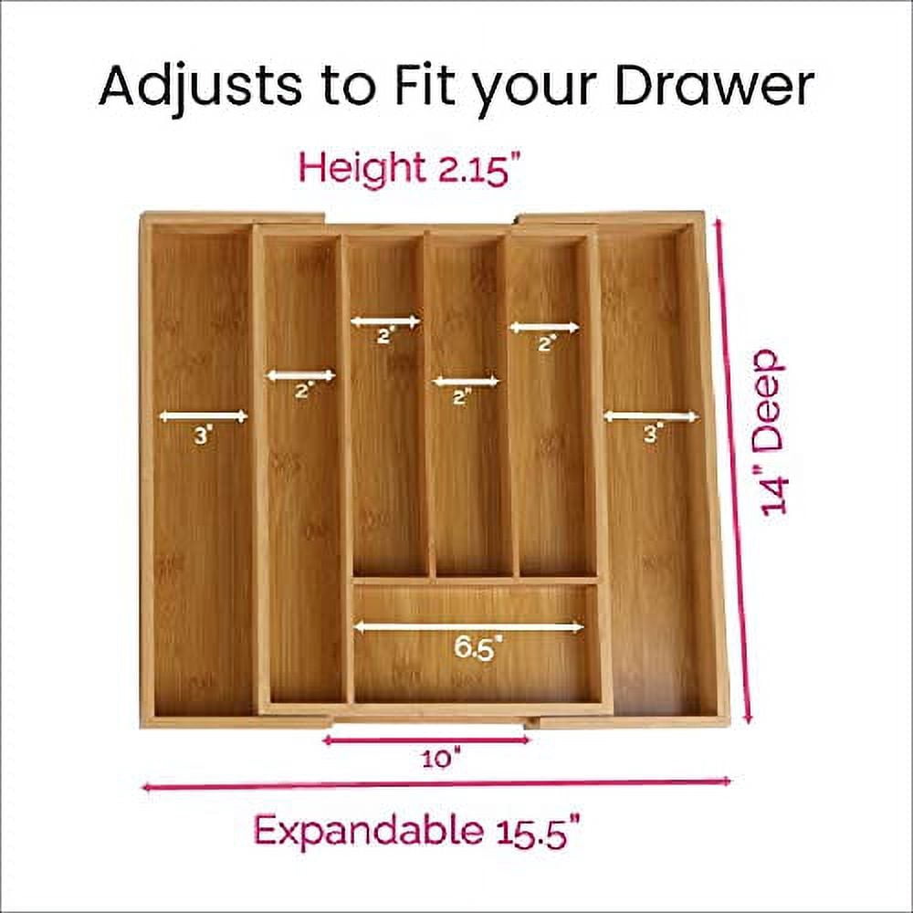 Bamboo Expandable Drawer Organizer - Perfect Size for Cutlery and Kitchen Utensils -Expandable from 10” to 15.7”