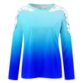 thumbnail image 5 of Women's O-Neck Lace Patchwork Tops Plus Size Long Sleeve Pullover Classic-Fit Hollow Out Gradient T-Shirts, 5 of 5