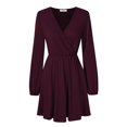 thumbnail image 2 of Women's Smart V-Neck A-Line Casual Party Dress (Wine Red, 2XL), 2 of 7