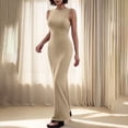 thumbnail image 2 of HVOBTTY Womens Comfy Daily A Line Dresses, Summer Dresses for Women, Womens Casual Soft Solid Color Sleeveless Crew Neck Slim Long Maxi Dresses Khaki, XL, 2 of 5