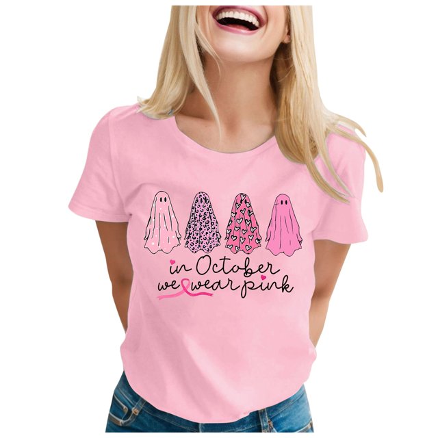 YDLCAFD T shirt In October We Wear Shirt For Women Cancer T Shirt Short Sleeve Ribbon Tee Tops