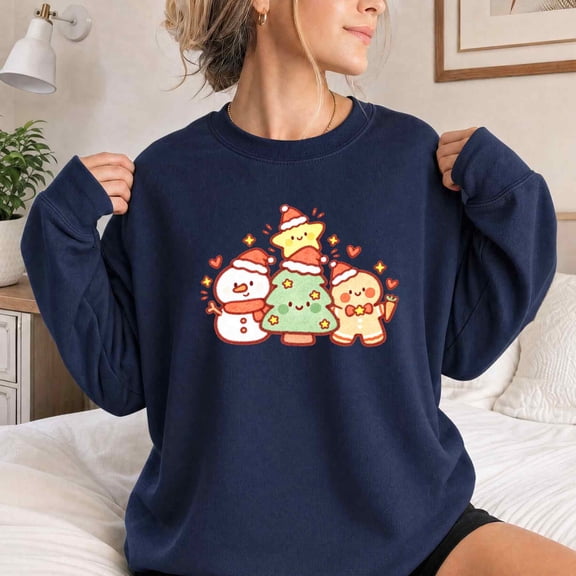 Jollimate Sweatshirt for Women, Cute Christmas Tree Snowman Gingerbread Graphic, Holiday Gift