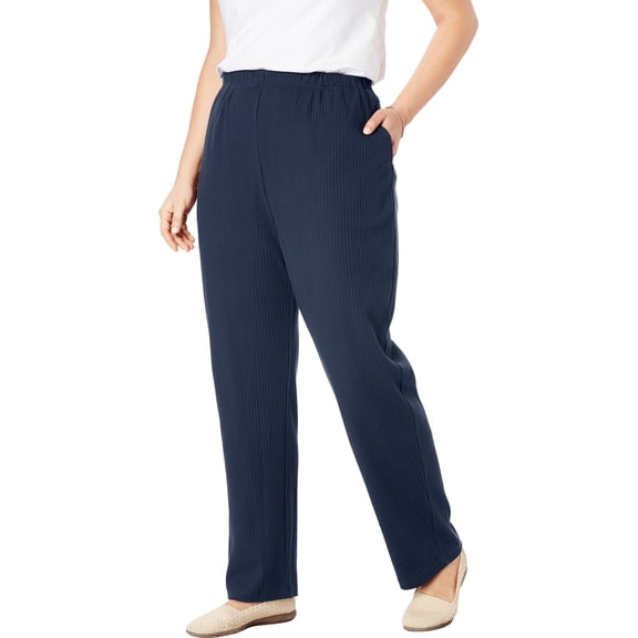 Woman Within Plus Size Tall 7-Day Knit Ribbed Straight-Leg Pull-On Pants