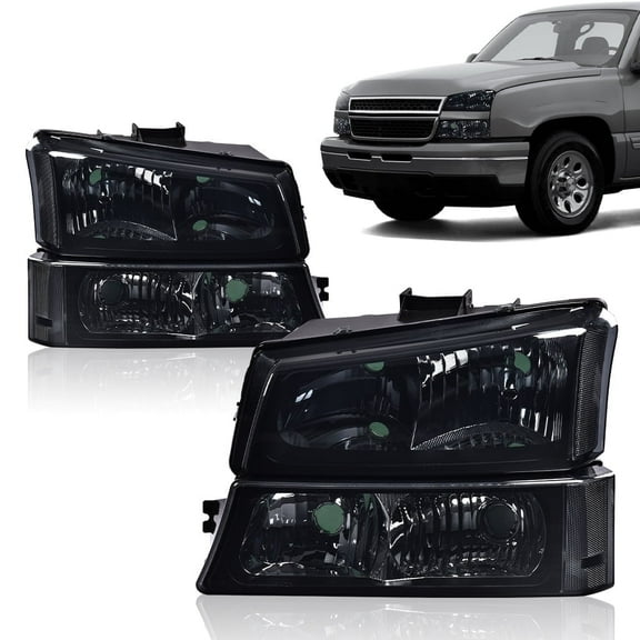PIT66 Headlights Smoky Lens Black Housing Clear Corner Fit for Chevy Silverado 1500 2500 3500 HD Models 03-06/ Fit for Avalanche 1500 2500 03-06(Fit No Cladding only)