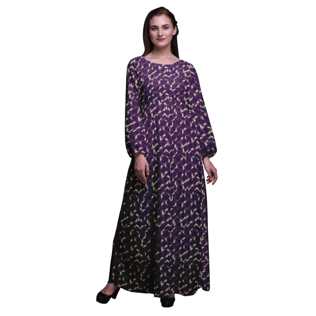 Bimba Robe Maxi d'Été Décontractée pour Femmes en Georgette Mousse à Imprimé Floral de Roses et de Renoncules, Longue, Taille Élastique - Grand