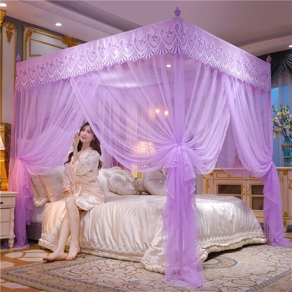 Taotanxi Single Bed Curtains 47x79 Sizes,Bed Canopy for Girls Royal Luxurious Cozy Bed Drapes Girls Room Decor(Purple,Single)