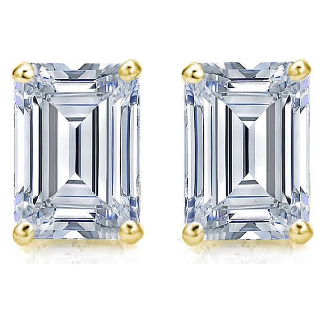 JeenMata Pendientes Minimalistas Tipo Solitario con Diamantes de Talla Esmeralda de 1 Quilate - Chapado en Oro Amarillo de 18 K sobre Plata