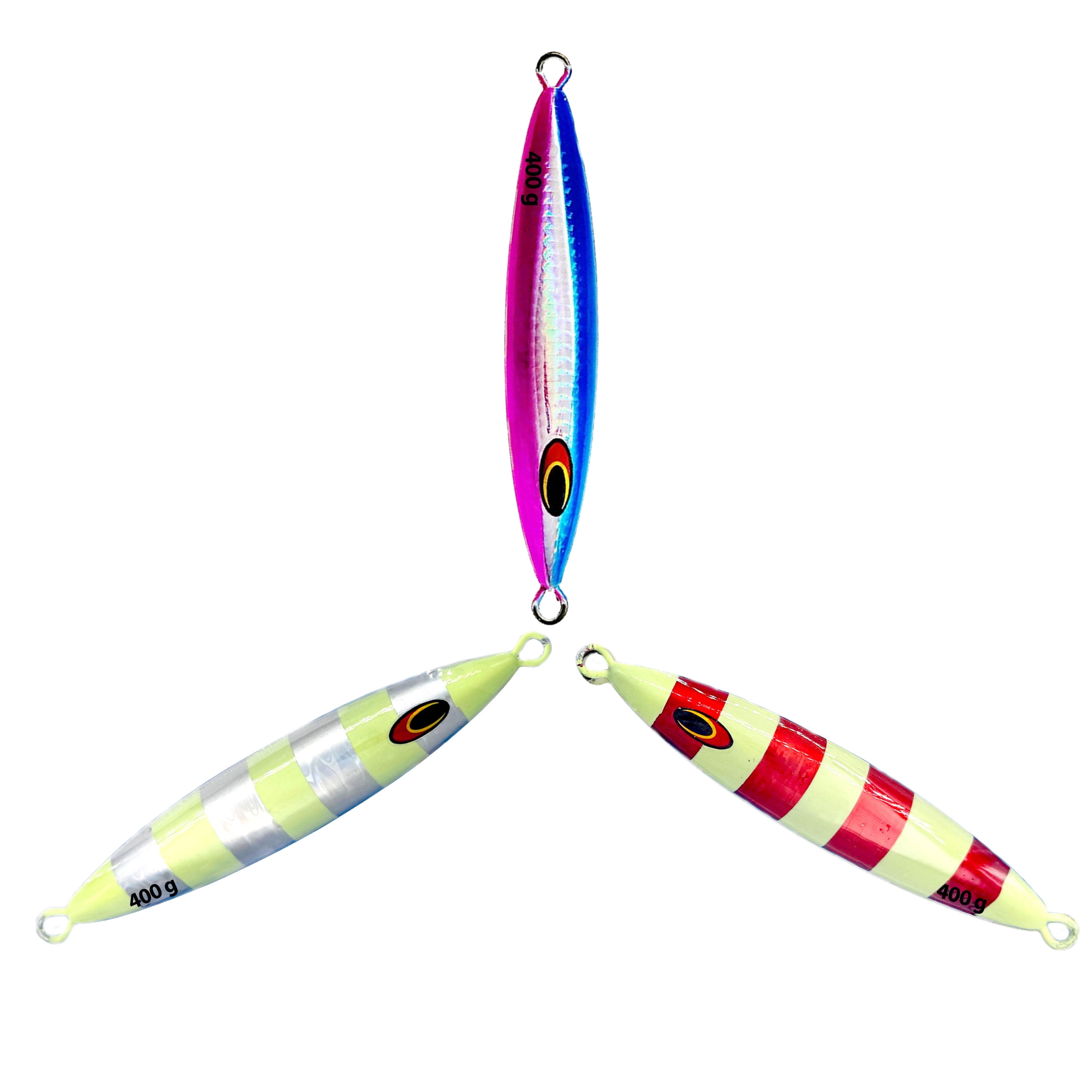 Combo Pack 3 Pcs (Silver, Rainbow, Blue Pink Zebra Glow) 400g 6" Saltwater Jigs - Tuna Jigs, Offshore Fishing Lures, Deep Sea Jigging, Slow Fall Jigs