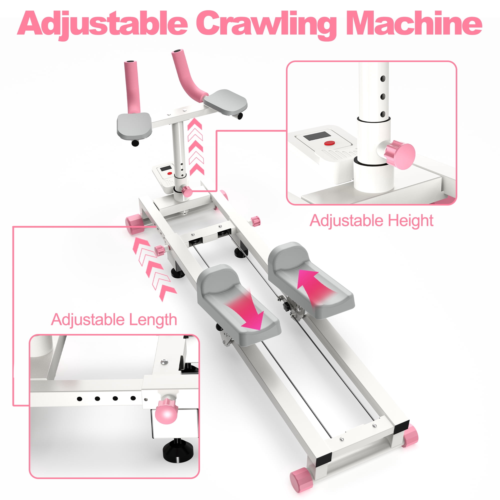 Leumius Crawl Spine Stretch Trainer,Full Body Low-Impact Cardio Machine with Adjustable Hand Grips, Knee Support & Steel Frame,Core Training Equipment for Home Gym Office Daily Workout,Pink