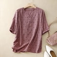 thumbnail image 2 of ChaoHeng Women Blouses Plus Summer V-Neck Tops Ladies Fashion Color Crochet Flower Half Sleeve Linen Casual Loose Shirt, 2 of 9