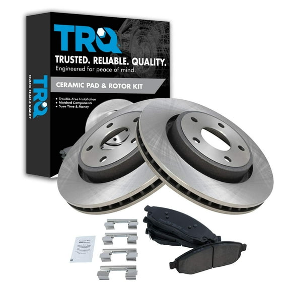 TRQ Front Brake Pad & Rotor Kit Brake Pads Brake Rotor Ceramic Fits Select 2006-2010 Jeep Commander 2005-2010 Grand Cherokee