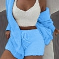 thumbnail image 2 of Women's Fuzzy 3 Piece Lounge Set Soft Comfy Pajama Set Cami Crop Top Shorts Open Front Cardigan Loungewear Sleepwear, 2 of 6