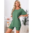 thumbnail image 2 of DARING DIVA Women's Pajama Set Split Jersey Knit Tops with Fitted Shorts XL Green, 2 of 7