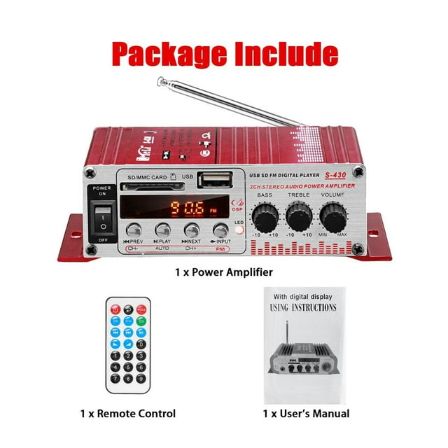 S430 600W 2CH Car HIFI Audio Amplifier LCD Display Class D Power Amplificador Radio Car Home Loud Speaker FM USB SD ,Scalable Fun