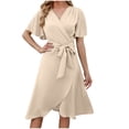 thumbnail image 2 of Toonshare Plus Size Women's Fashion Casual Spring Summer Short Sleeve V-Neck Mid-Calf Dress, 2 of 7