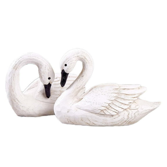 YWMJZEU 2 pieces of synthetic resin sculptures, swan figures, swan statues, bird figures Style B