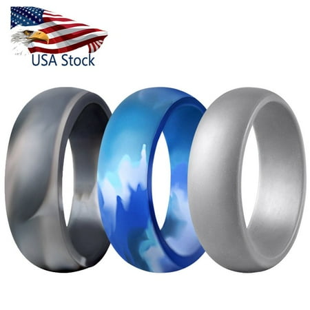 - 3 Pcs Silicone Wedding Ring - Men Cool Gym Fit Rubber Band Flexible Sport Cycling