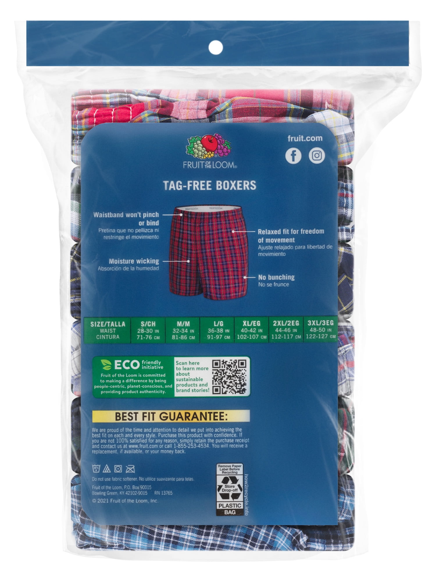 Fruit of the Loom Men's Breathable Tartan Boxers, 6-Pack, XL Size
