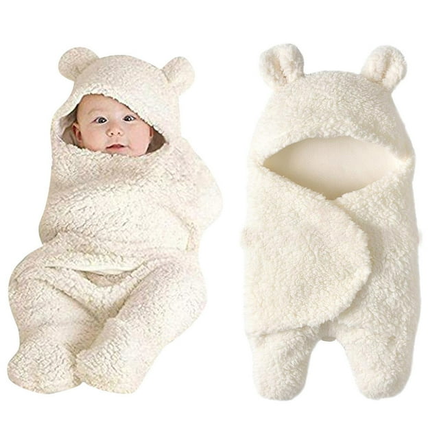 DPTALR Nouveau-Né Bébé Mignon Coton Couverture de Réception Blanche de Sommeil Garçon Fille Enveloppe Emmaillotage