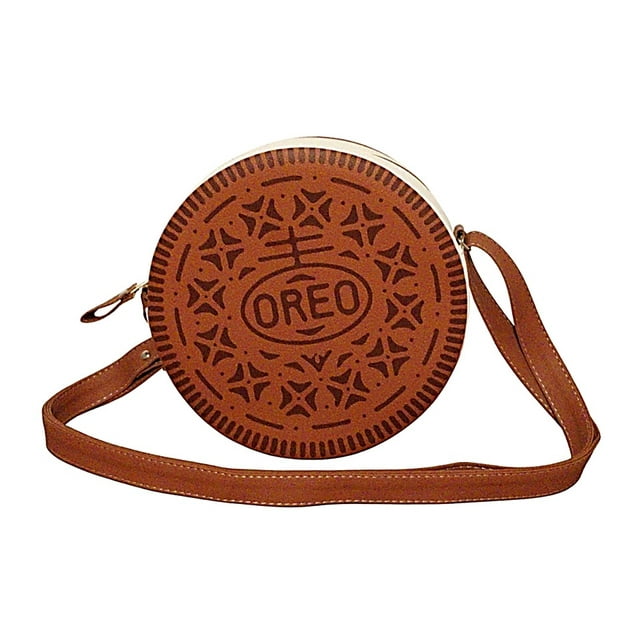Bolsa en forma de GALLETA, Diseño de Comida, Pan de Dulce, Bandolera para Mujer Cross-Body, Correa Ajustable, Color Marrón con Blanco, Moda Kawaii, Novedoso y Encantador (Bolsa para Mujer).