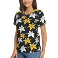 thumbnail image 5 of Yiaed Lilies Flowers Print Women's T Shirt V-Neck Short Sleeve Shirt Casual Breathable Tee Summer Tops-XX-Large, 5 of 5