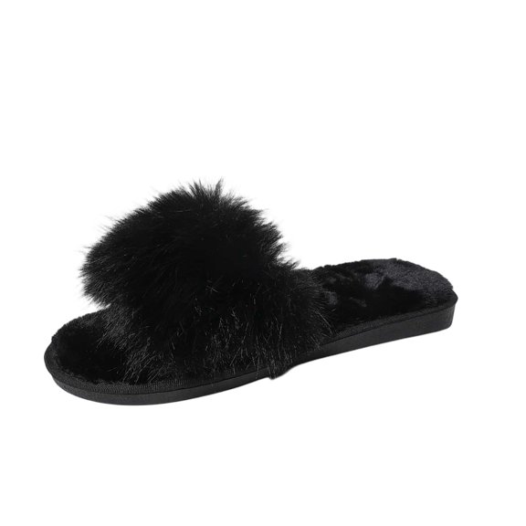 Wensltd Women Slippers Comfortable Open Toe Plush Insole Solid Color Flat Slippers Indoor For Bedroom Daily