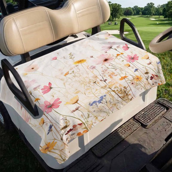 Spring Floral Golf Cart Seat Covers, Pastoral Botanical Summer Flowers Vintage Golf Cart Seat Towel Cover for 2/4 Seater Bench Seats, Breathable Washable Dust & Sun Protection Seats Blanket 51''x31''