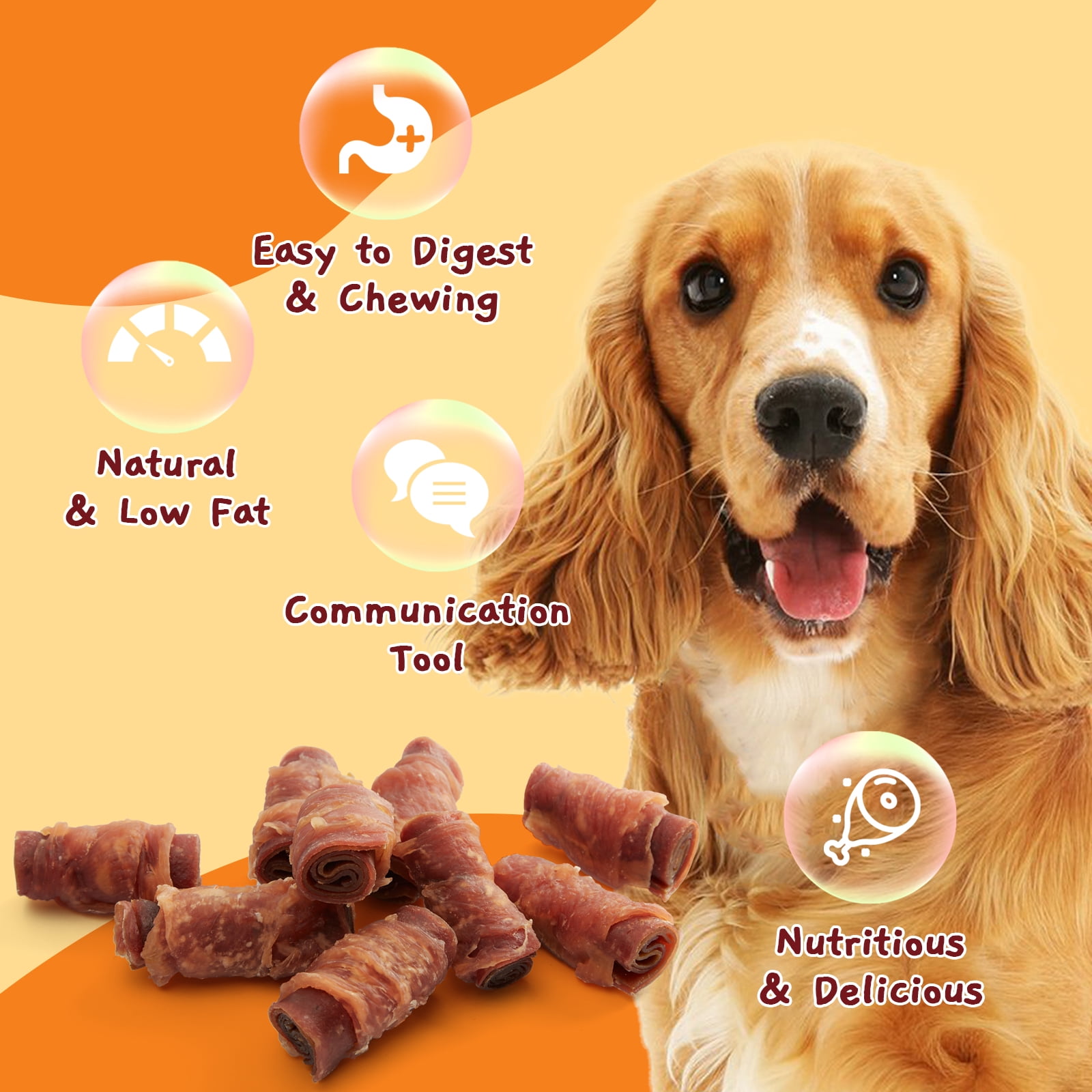 (2 pack) Jungle Calling Triple Flavor Rolls Dog Treats,Real Chicken Duck Beef Meat, Rawhide Free Dog Snacks