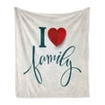 thumbnail image 1 of Family Soft Flannel Fleece Blanket, Love and Family Theme Design with Red Heart Hand Writing Modern Typography, Cozy Plush for Indoor and Outdoor Use, 60" x 80", Slate Blue Red White, by Ambesonne, 1 of 6