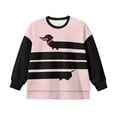thumbnail image 4 of Xoenoiee Dachshund Stripe Print Fall Sweatshirt for Girls, Oversized Drop Shoulder Pullover Long Sleeve Soft Fleece Crewneck Loose Top, 7-8 Years, 4 of 7