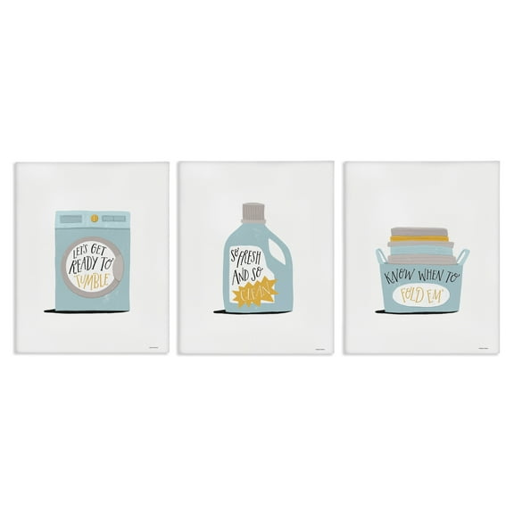 Stupell Industries Minimal Laundry Phrases Bath & Laundry Painting Wrapped Canvas Art Print Wall Art, 11 x 14, Set of 3