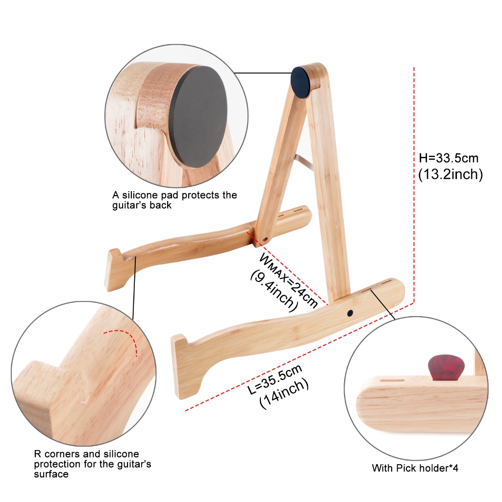 Ukulele Stand Wood Guitar Rack A-Frame Style Standing Musical Instrument Holder with Smooth Side for Ukuleles Violins