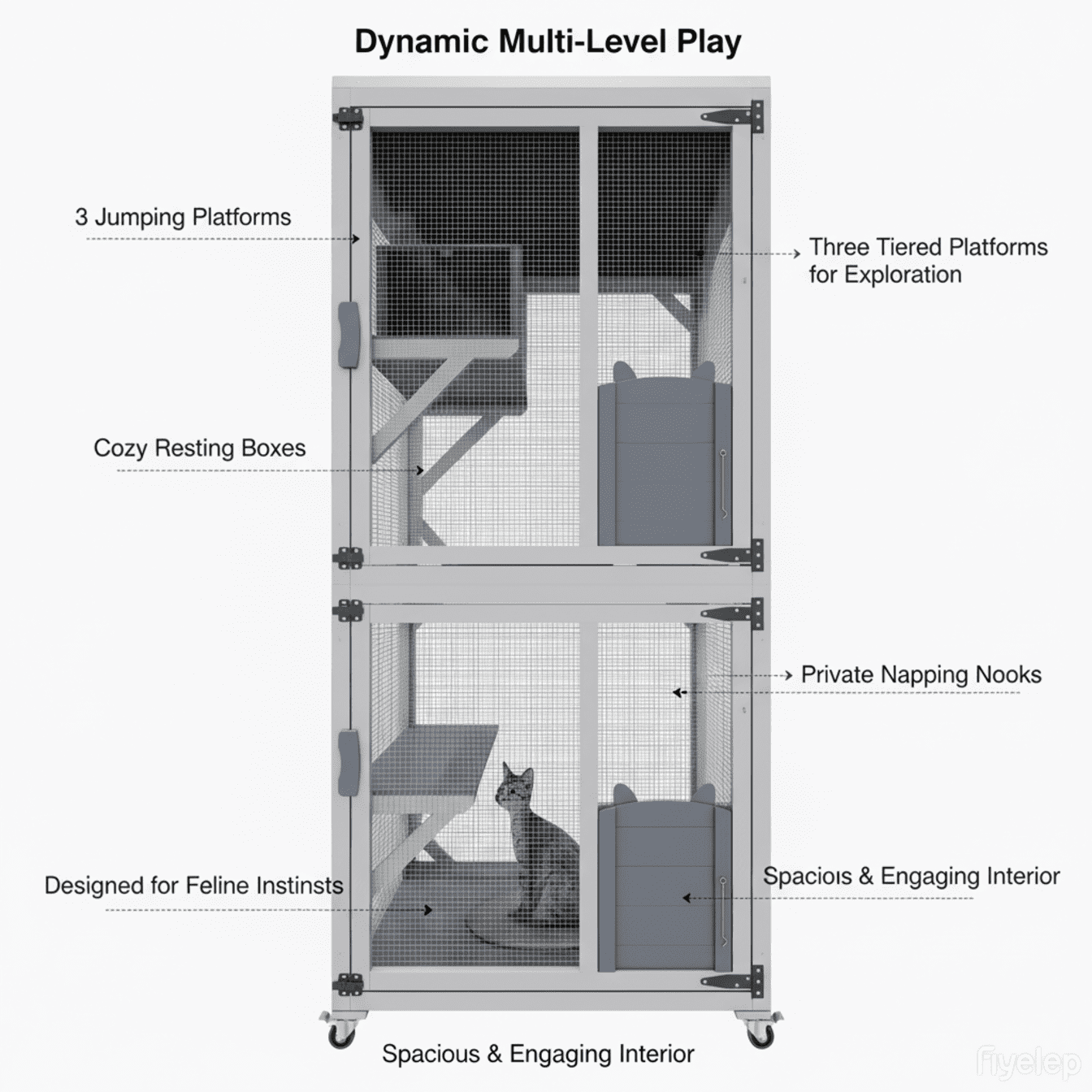 ANYKOON Portable Cat Enclosure Catio  with Wheels 74.8" Large Outdoor Cat Enclosure, Multi-Level Cat Playpen with Lockable Doors & Easy-Clean Tray for Indoor/Outside Use