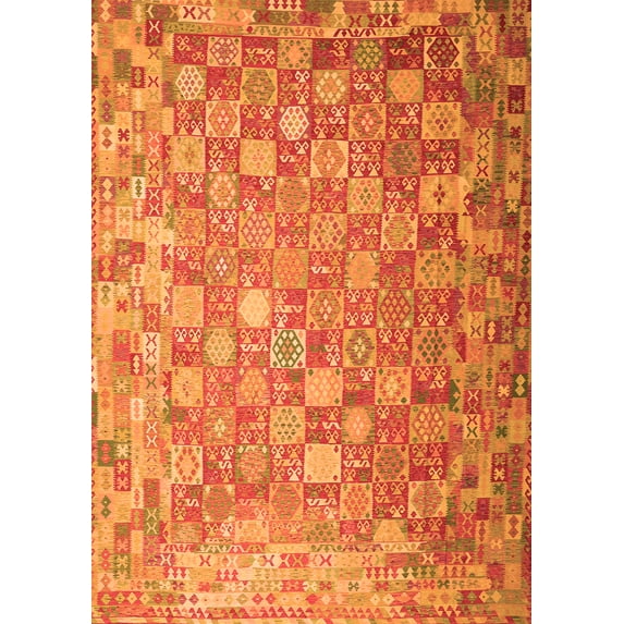 Ahgly Company Indoor Rectangle Oriental Orange Traditional Area Rugs, 7' x 10'