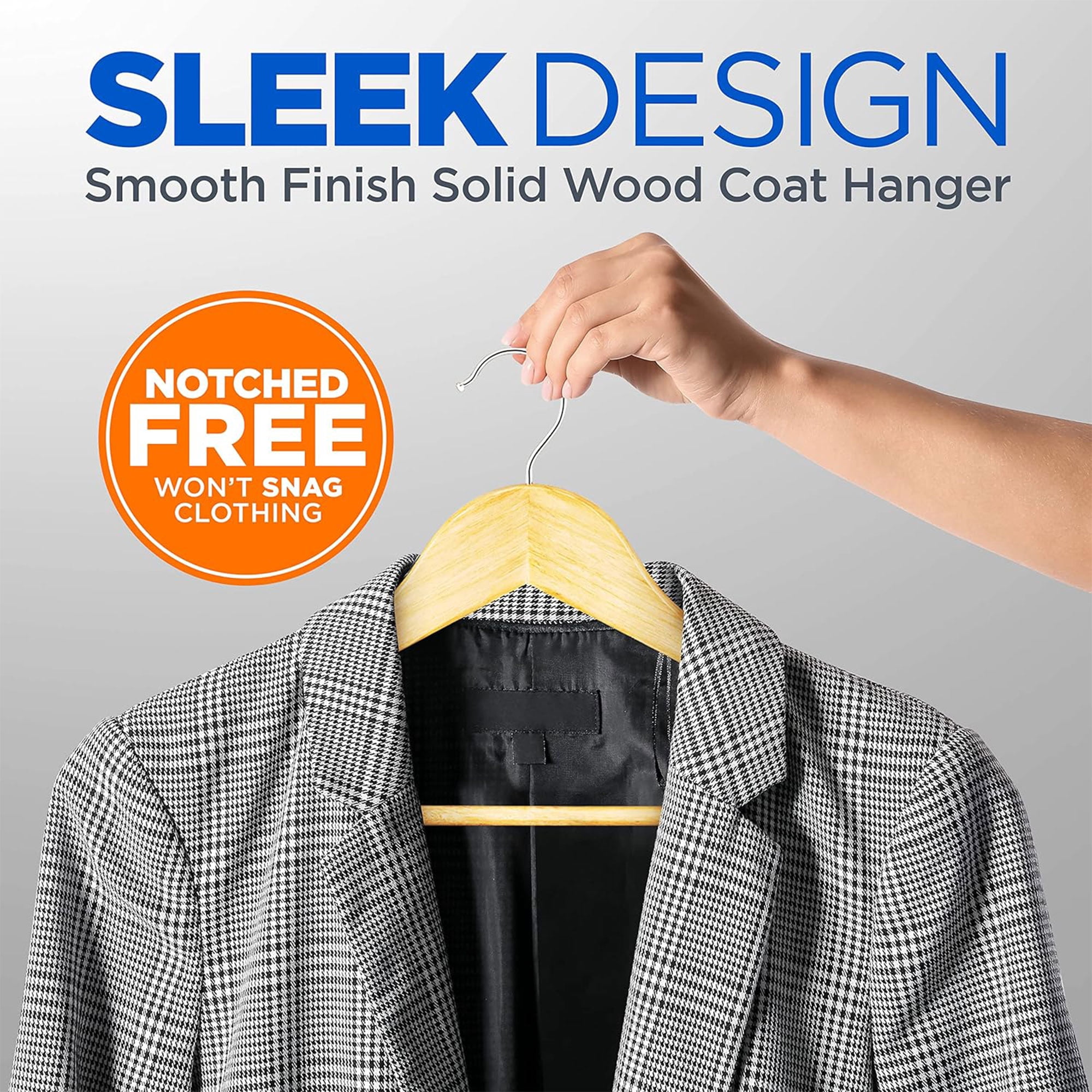 SereneLife Heavy Duty Solid Wooden Hanger Set of 60 with Swivel Hook Design