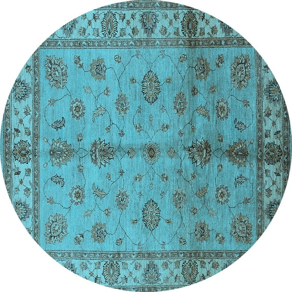 Ahgly Company Indoor Round Oriental Light Blue Traditional Area Rugs, 4' Round
