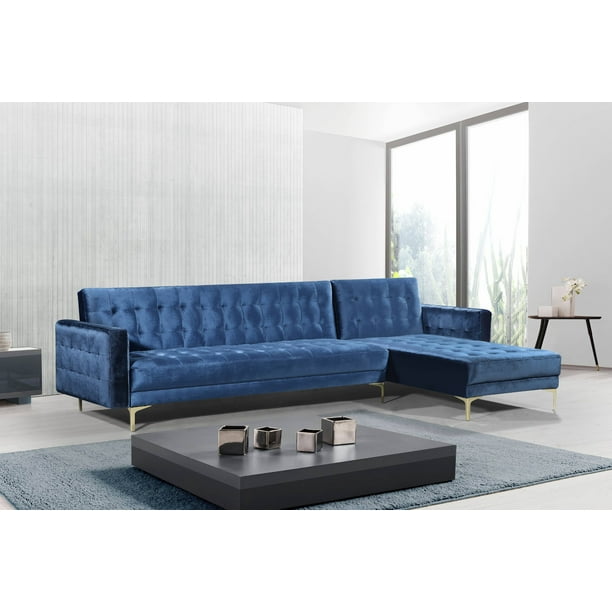 Chic Home Kiefer Velvet Right Facing Convertible Sectional Sofa Bed