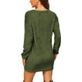 thumbnail image 3 of Fangasis Women Mini Dresses Crew Neck Pullover Jumper Long Sleeve Sweater Dress Ladies Loose Plain Winter Army Green 2XL, 3 of 6